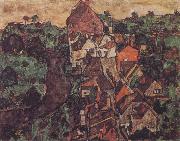 Egon Schiele Krumau Landscape oil